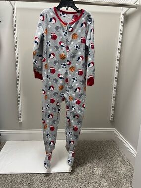 Absorba Gray Fleece Sports-Print Footed One-Piece with Red Trim 5T